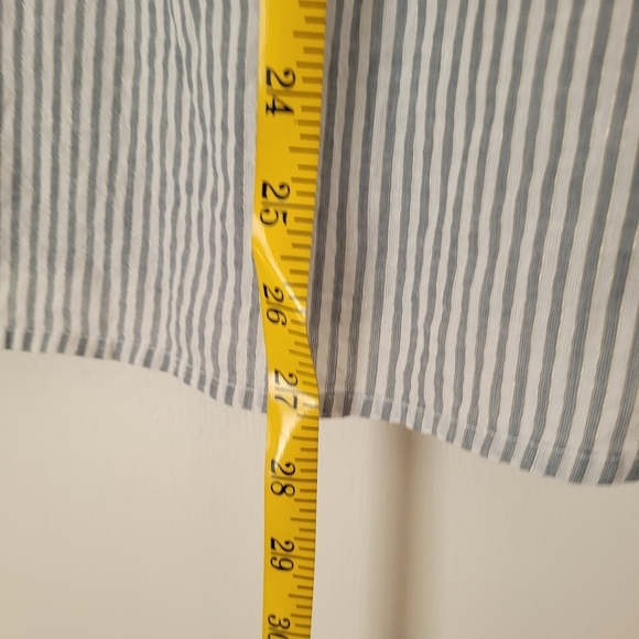 A New Day gray white stripe button up top ruffle short sleeve metallic girly L - Picture 3 of 13